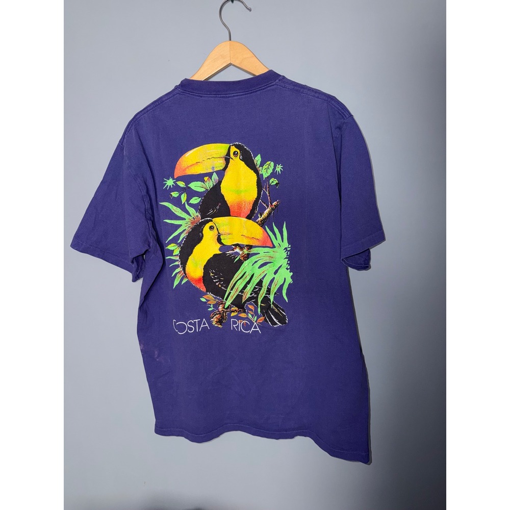 Vintage Costa Rica Toucan Graphic T Shirt Purple Single Stitch 90s XL‎